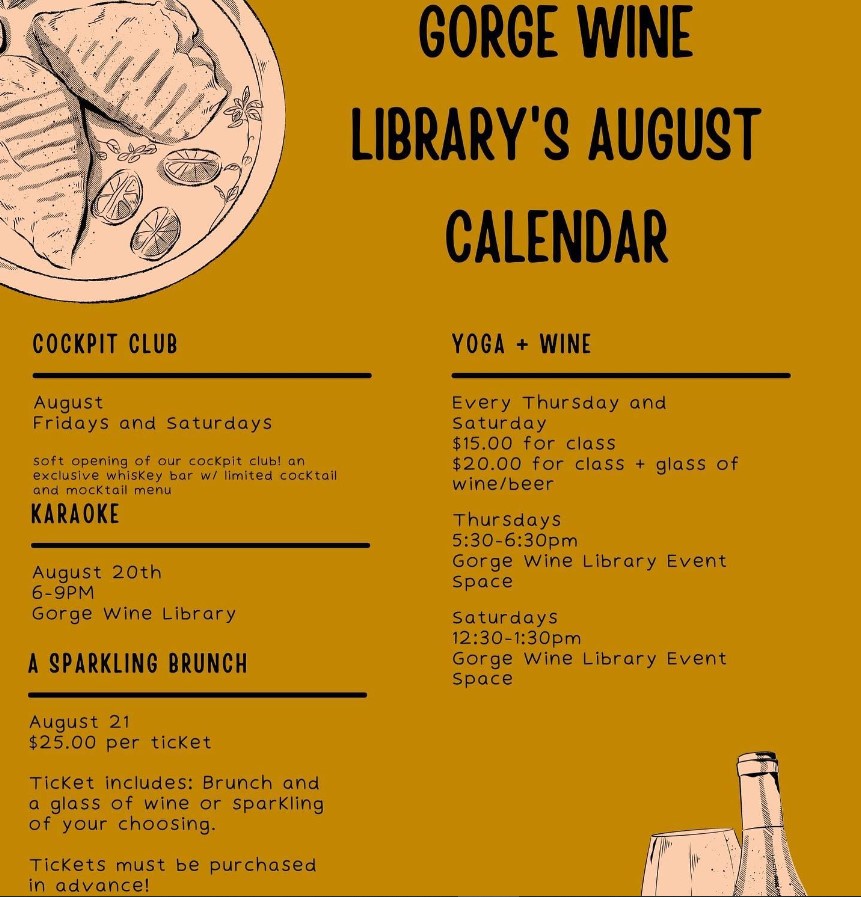 gorge Wine Library August 2022 Event Calendar