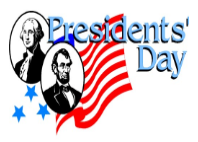 President's Day graphic. George Washington & Abe Lincoln with American flag